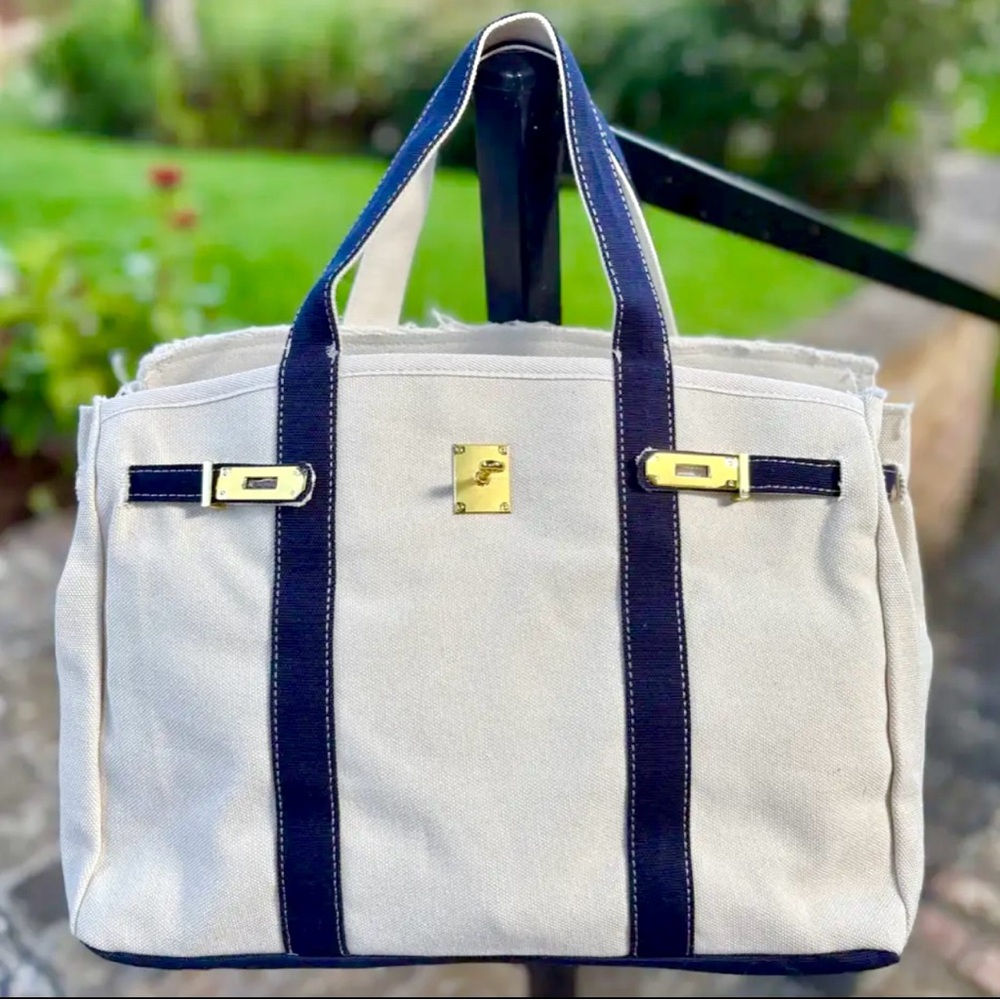 New Boatkin Custom Canvas Contrast Navy Trim Tote Boat Bag